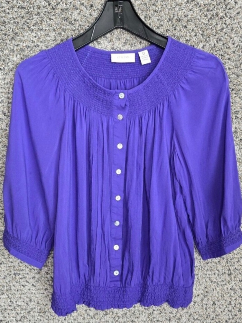 Chicos 3/4 sleeve vivid purple button front shirt—Size small